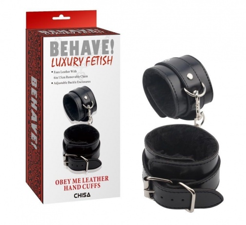 Chisa - Obey Me Leather Hand Cuffs - Black photo