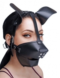 Master Series - Pup Puppy Play Hood Breathable Ball Gag - Black photo