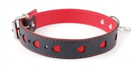 MT - Heart Collar w Leash - Black/Red photo