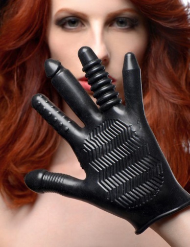 Master Series - Pleasure Poker Textured Stimulation Glove - Black photo