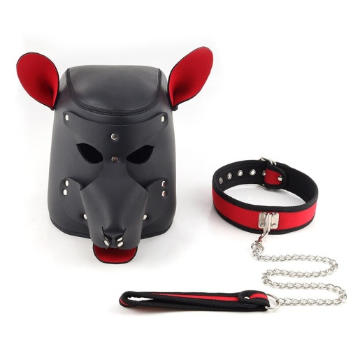 MT - Face Mask w Leash - Red/Black photo