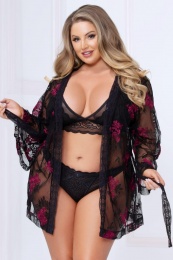 STM - Florally Yours Robe - Black/Wine - Queen Size photo
