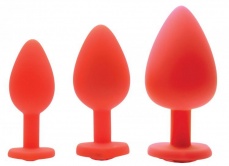 Frisky - Hearts 3 Piece Silicone Anal Plugs w/Gem Accents - Red photo