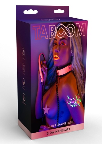 Taboom - Glow Collar & Leash w Chain - Pink 照片