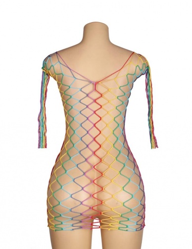 Ohyeah - Long Sleeve Fishnet Dress - Rainbow - M photo