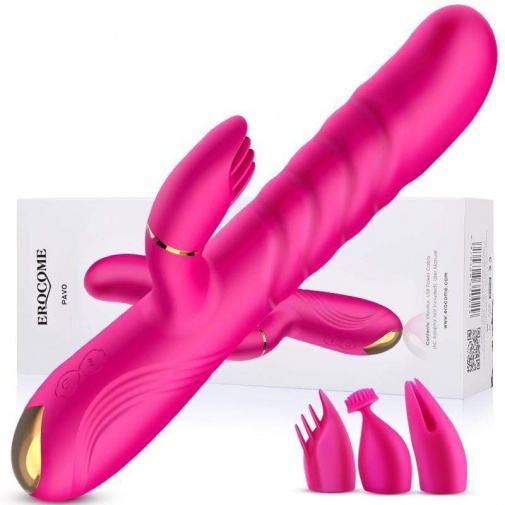 Erocome - Pavo Vibrator 波浪纹阴道阴蒂按摩捧 配3种阴蒂按摩头 - 粉红色 照片