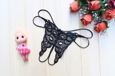 SB - Crotchless Lace Thong - Black photo