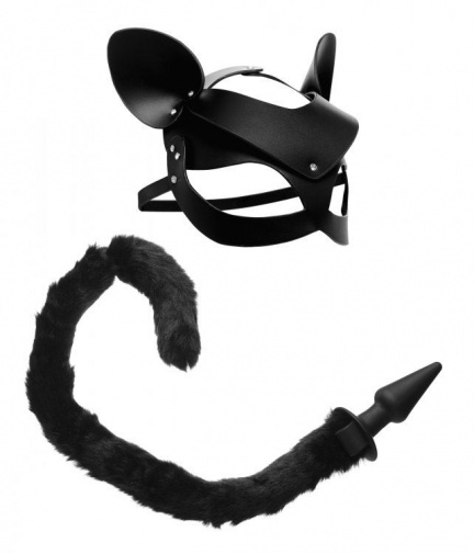 Tailz - 貓尾巴後庭塞及面罩套裝 - 黑色 照片