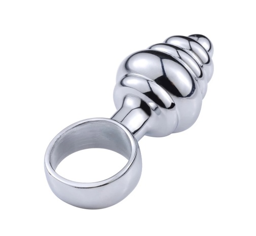 MT - Tiny Spiral Butt Plug w Ring - Silver photo
