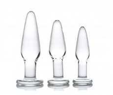 Prisms Erotic Glass - Dosha 3pc Anal Plug Kit - Clear photo
