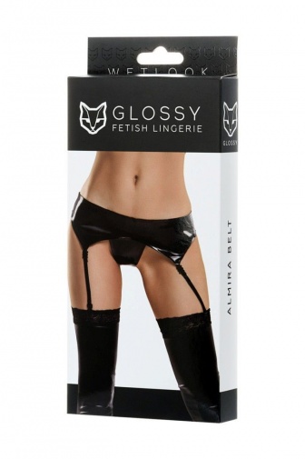 Glossy - Almira 亮面彈性纖維吊襪帶 - 黑色 - L 照片