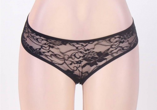 Ohyeah - Open Crotch Floral Panties - Black - M photo