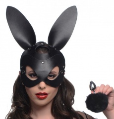 Tailz - 兔子尾巴後庭塞及面罩套裝 - 黑色 照片